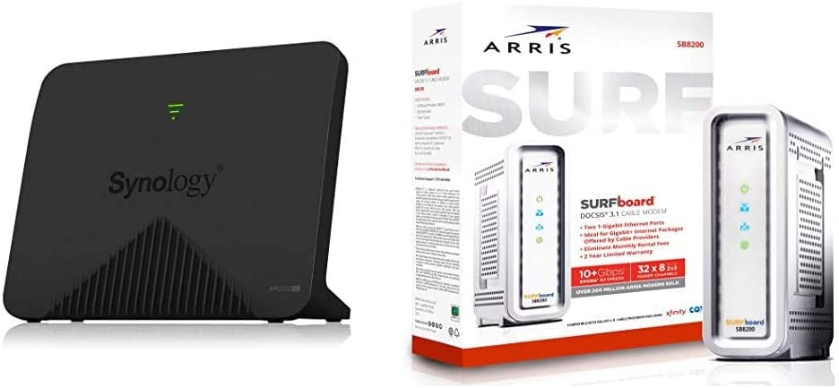 Synology MR2200ac Mesh Wi-Fi Router & Arris Surfboard SB8200 DOCSIS 3.1 Gigabit Cable Modem, Approved for Cox, Xfinity, Spectrum & Others