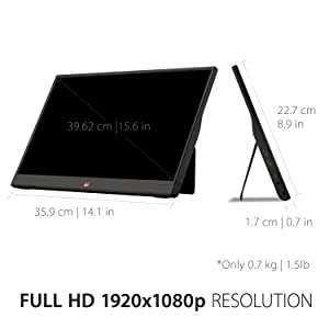 ViewSonic VA1655 15.6 Inch 1080p Portable IPS Monitor with Mobile Ergonomics, USB-C and Mini HDMI for Home and Office 15.6 Inch Standard