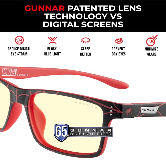 Gunnar optiks GUNNAR - Spider-Man: Miles Morales Edition Gaming and Computer Glasses for Kids (age 12+) - Blocks 65% Blue Light - Cruz, Amber Tint