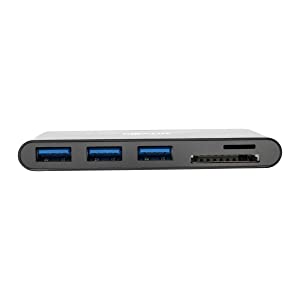 Tripp Lite USB C Hub Multiport Adapter Converter w/ 3x USB-A, Micro SD, SD/MMC Memory Card Reader Thunderbolt 3, Black (U460-003-3AMB) 3x USB-A, Ethernet, Card Reader