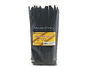 Monoprice Releasable cable tie 6 inch 50LBS, 100pcs/Pack - Black Black 6in 100 Pack Cable tie