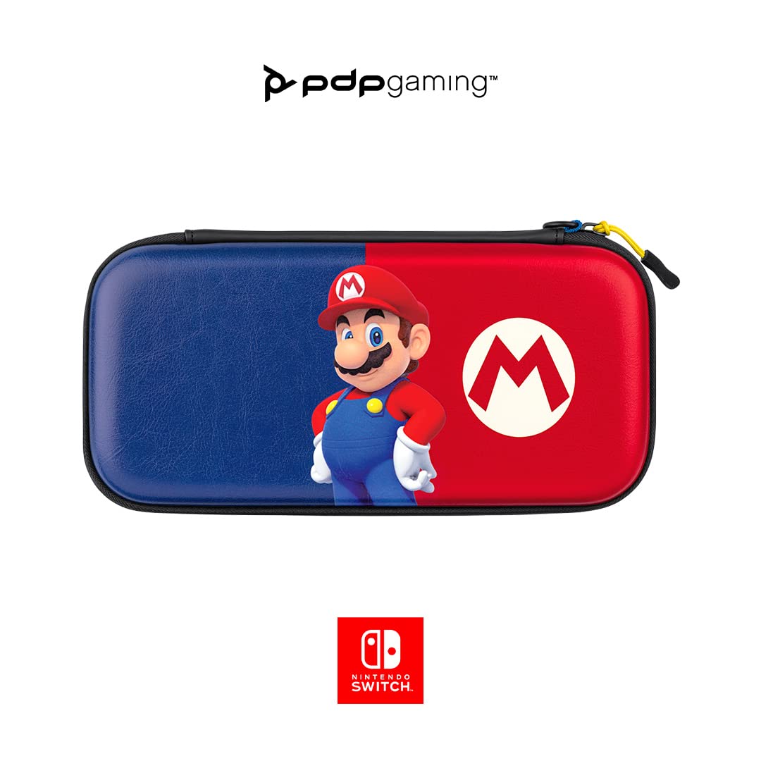 PDP Gaming Officially Licensed Switch Slim Deluxe Travel Case - Mario - Semi-Hardshell Protection - Protective PU Leather - Holds 14 Games & Console - Works with Switch OLED & Lite - Perfect for Kids Power Pose Mario