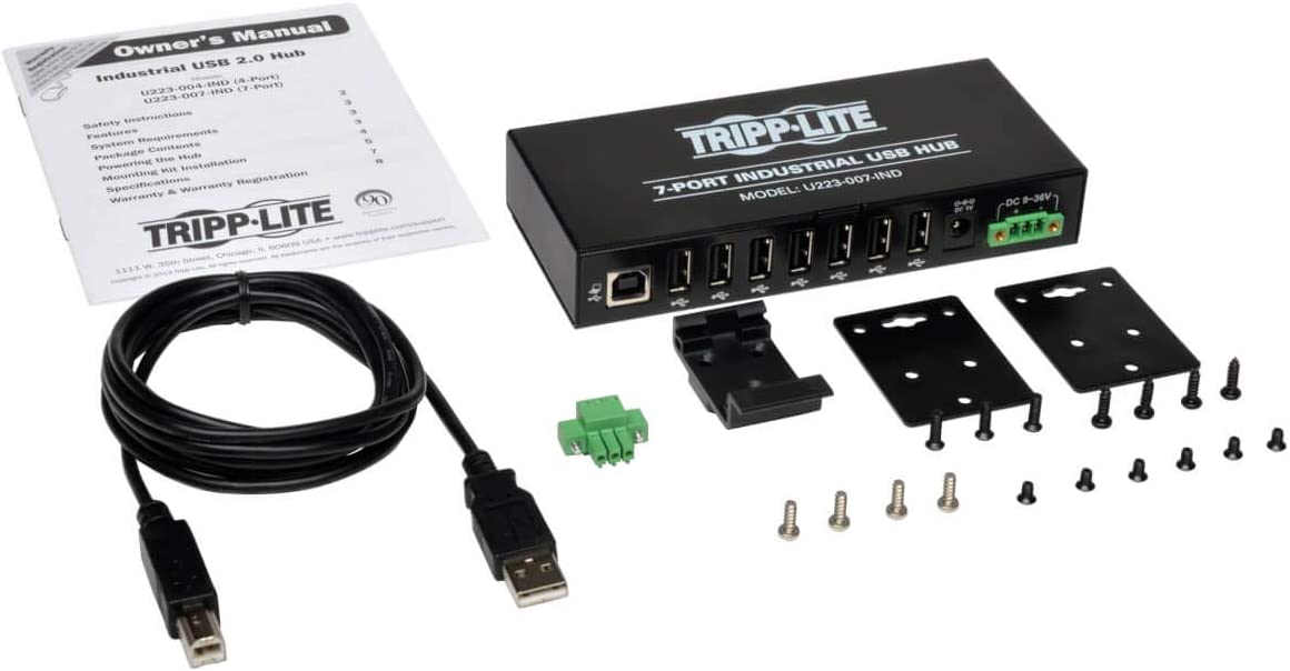 Tripp Lite 7-Port Rugged Industrial USB 2.0 Hi-Speed Hub w 15KV ESD Immunity and metal case, Mountable(U223-007-IND),Black