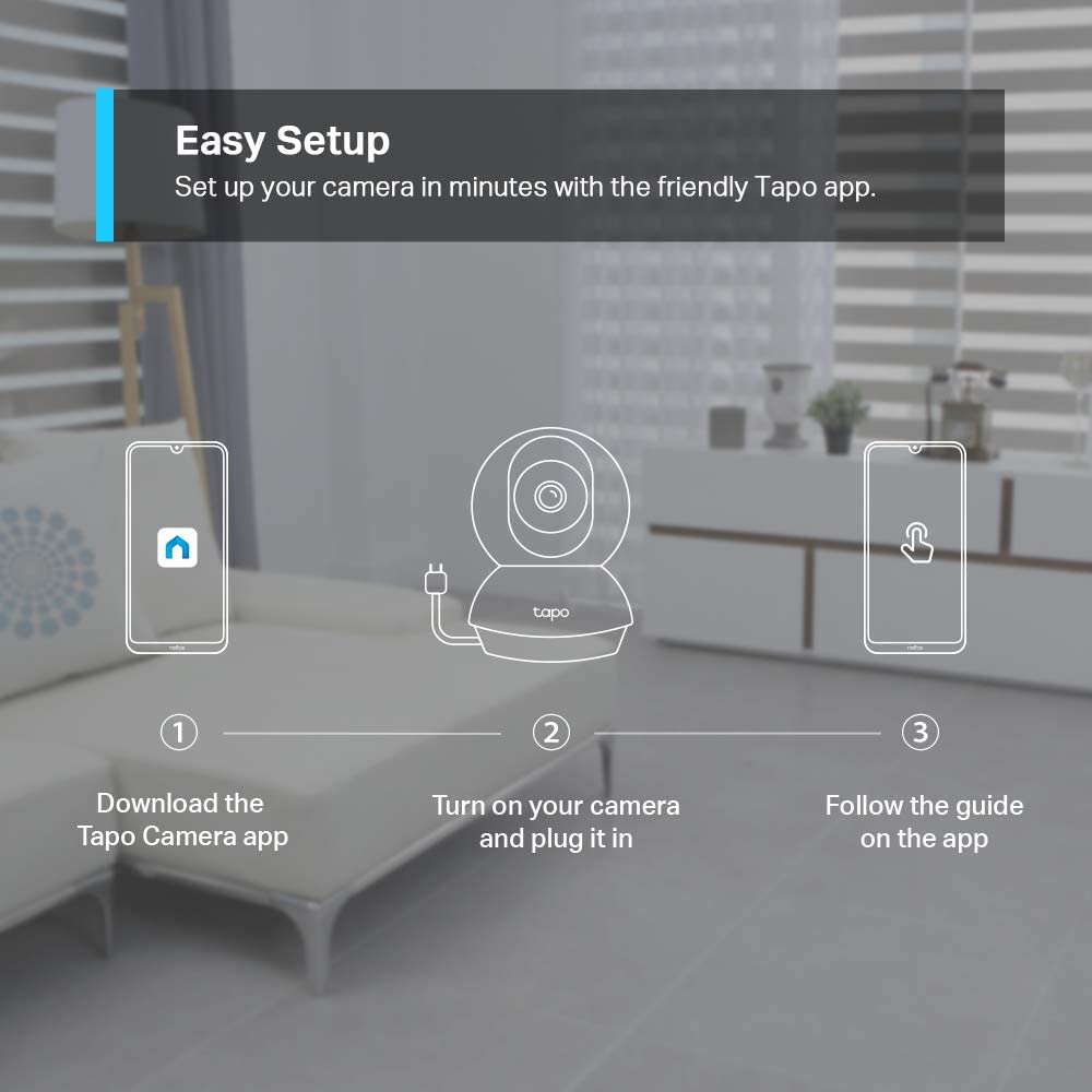 TP-Link Tapo Smart Cam Pan Tilt Home WiFi Camera | Wireless Indoor Security Camera 1080p (Full HD) | Up to 30 ft Night Vision | Up to 128 GB microSD Card Slot | Works w/Alexa and Google (Tapo C200)