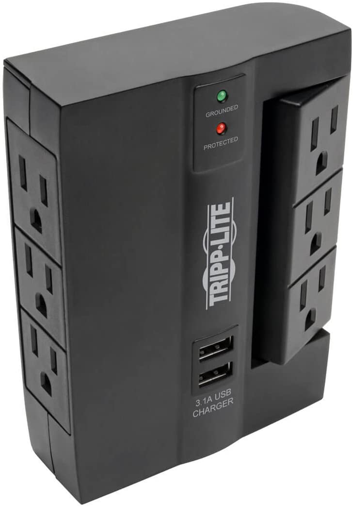 TRIPP LITE 6 Outlet Surge Protector Power Strip, 3 Rotatable Outlets, Wall Tap/Direct Plug in, 1080 Joules, 2 USB Charging Ports, Limited Warranty & $20, 000 Insurance (SWIVEL6USB)