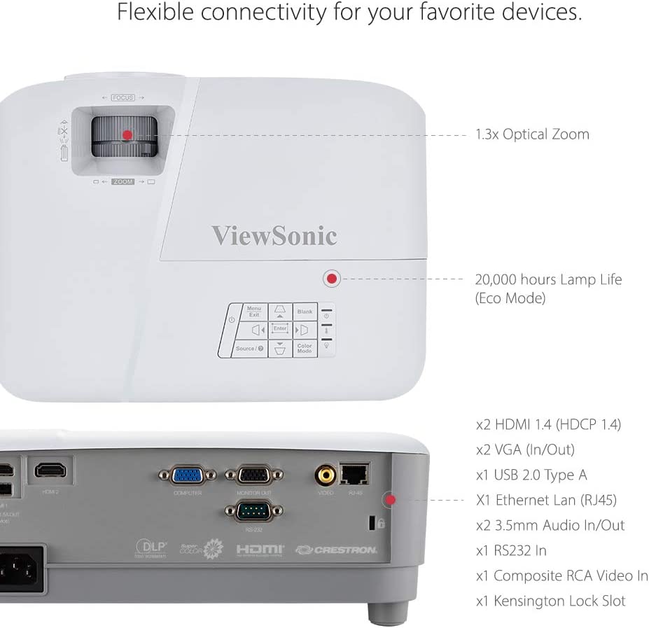 ViewSonic PG707X 4000 Lumens XGA Networkable DLP Projector with HDMI 1.3x Optical Zoom and Low Input Lag for Home and Corporate Settings
