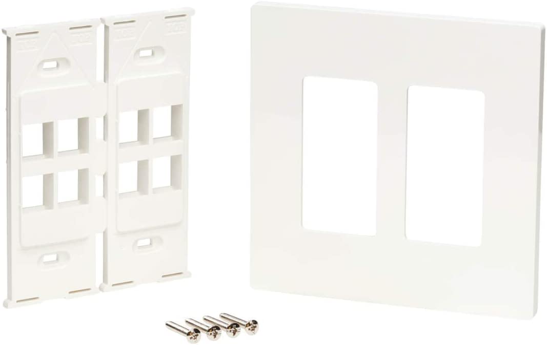 TRIPP LITE 8-Port Universal Keystone Double-Gang Wall Plate, 2-Gang Faceplate, Adaptable, TAA, White (N080-208) 8-Port Wall-Plate