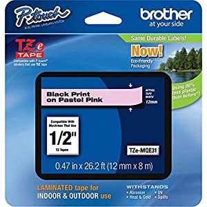 Brother PTouch 1/2" Laminated TZe Tape - 15/32" Width - Pastel Pink - 1 Each - TAA Compliance