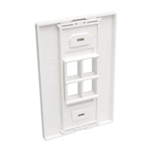 Tripp Lite Single-Gang 4-Port Universal Keystone Wall Plate, Cat5/6/6a, USB, HDMI, DisplayPort, RCA, White (N080-104) 4-Port Wall-Plate