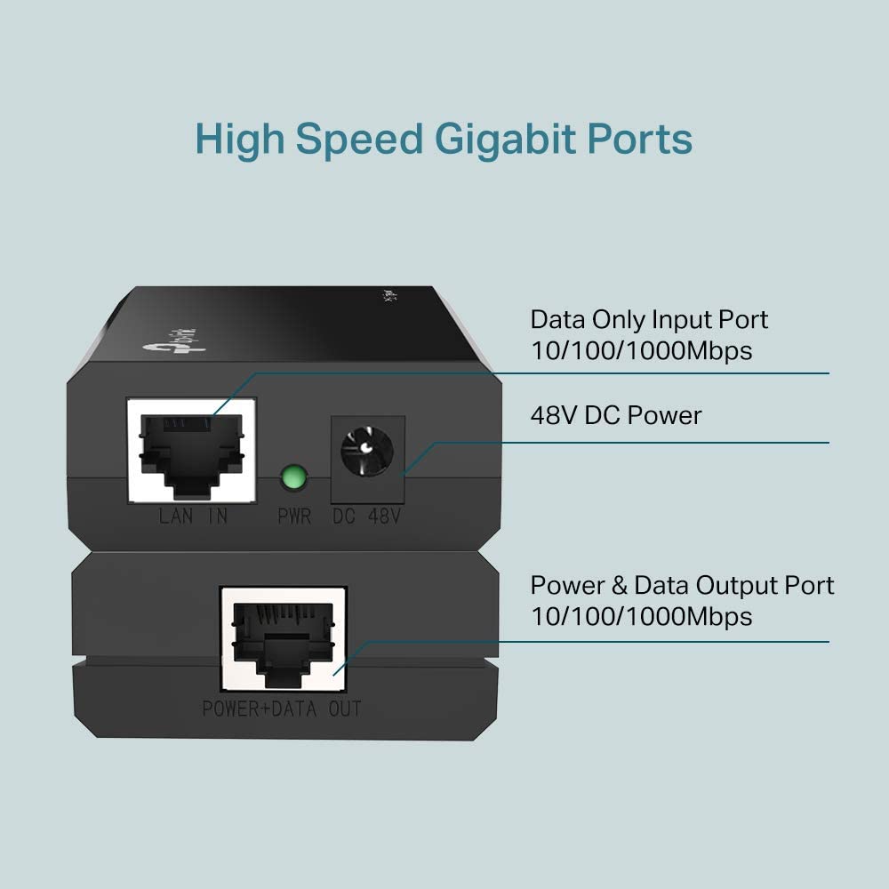 TP-LINK 802.3af Gigabit PoE Injector | Convert Non-PoE to PoE Adapter | Auto Detects the Required Power, up to 15.4W | Plug & Play | Distance Up to 100 meters (328 ft.) | Black (TL-PoE150S) PoE Injector (15W)