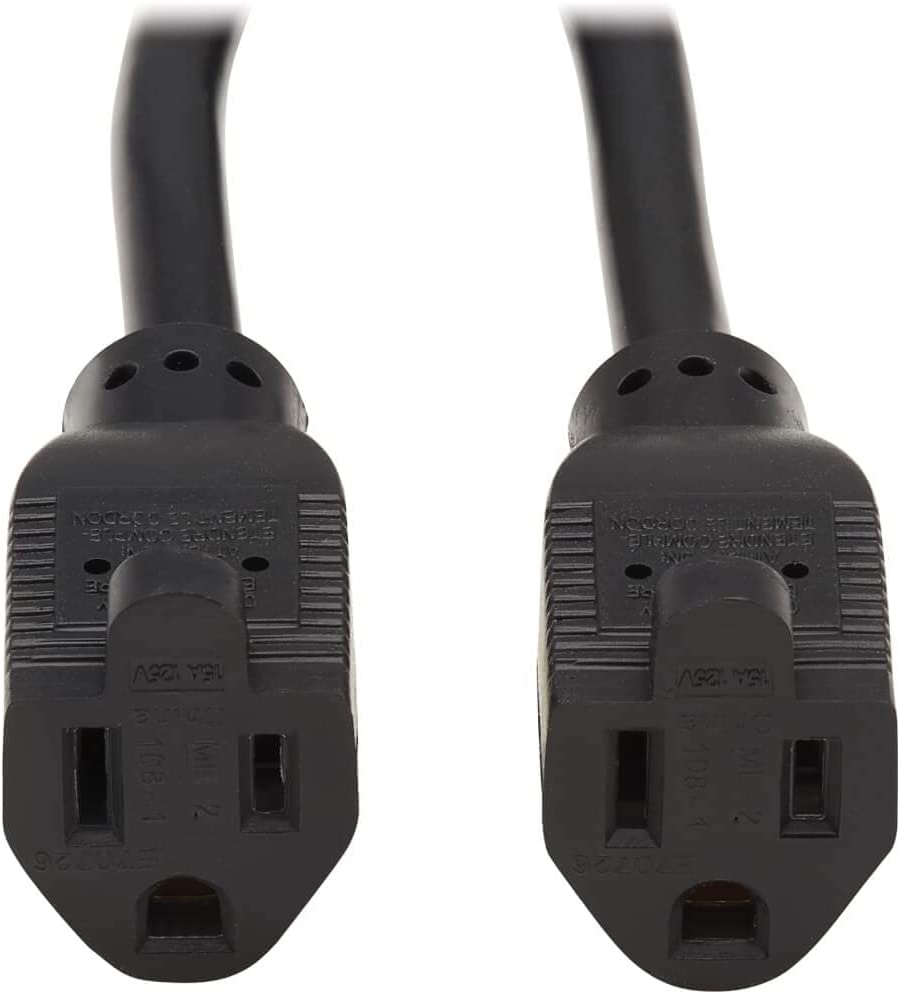 Tripp Lite Power Cable Y-Splitter Right-Angle Extension Cord, Connect Two Devices to One Outlet, Standard 5-15P to 5-15R, 15A 120V, 1 Foot / 0.3M, Life Limited Manufactuer's Warranty (P024-001-15D-2) Right-Angle Plug