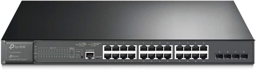 TP-Link TL-SG3428MP , 24 Port Gigabit L2+ Managed PoE Switch , 24 PoE+ Port @384W, 4 x SFP Slots , PoE Auto Recovery , Omada SDN Integrated, IPv6 , Static Routing , Limited Lifetime Protection 24 Port PoE+, 4 SFP Slots, 384W