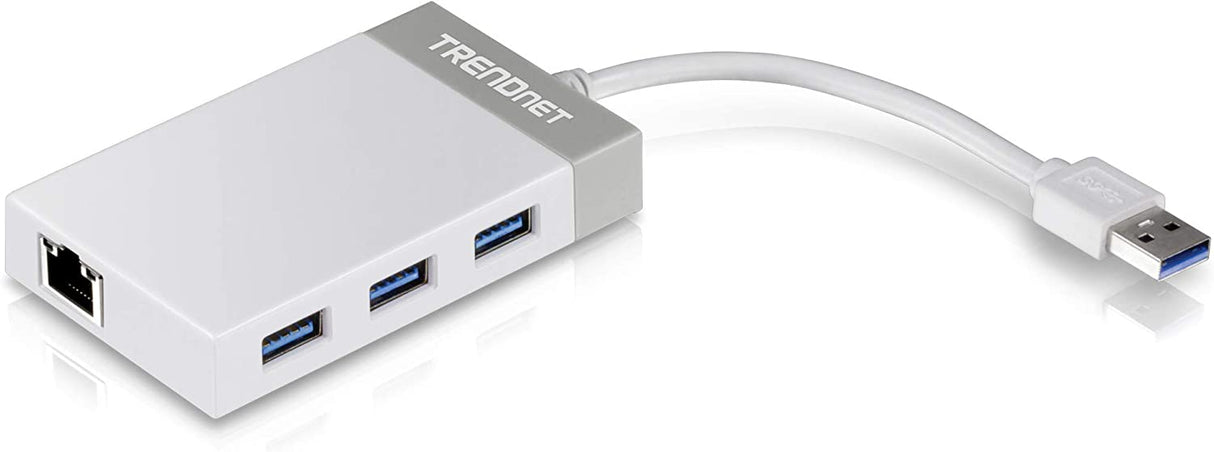 TRENDnet 3-Port Hub with 10/100/1000 Mbps Gigabit Ethernet Adapter (3 USB 3.0 Ports, A RJ45 Gigabit Ethernet Port), Support XP, Vista, Windows 7, 8, 1, 10, Mac OS 10.6-10.9, TU3-ETGH3 , red
