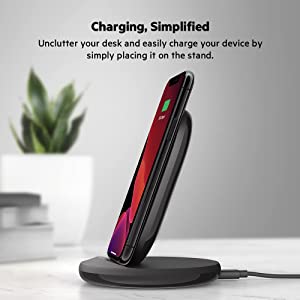 Belkin Wireless Charging Stand - 15W Qi-Certified Charger Stand for iPhone, Samsung Galaxy, Google Pixel & More - Charge While Listening to Music & Streaming (Power Supply Included) 15W Stand black