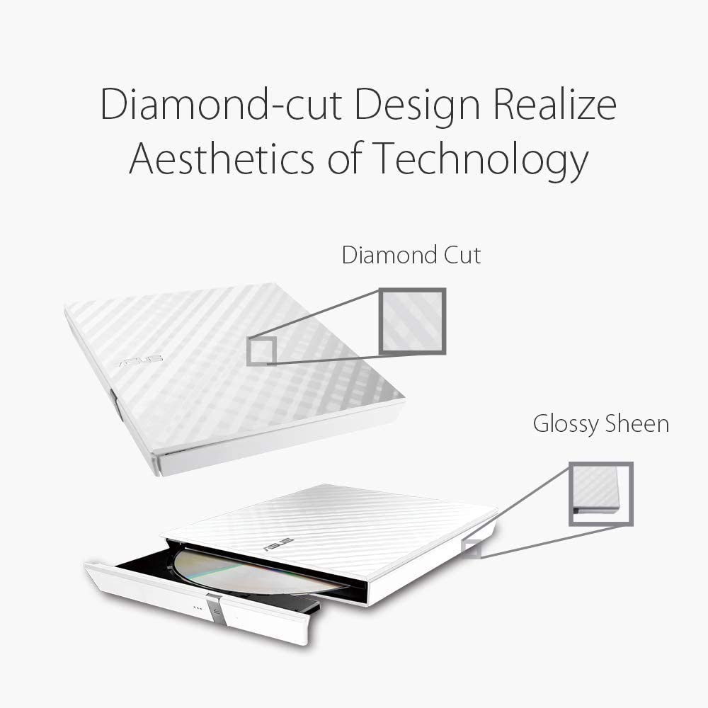 ASUS LITE Portable USB 2.0 Slim 8X DVD/ Burner +/- Rewriter External Drive, Compatible with both Mac & Windows, White (SDRW-08D2S-U/W/G/ACI/AS)