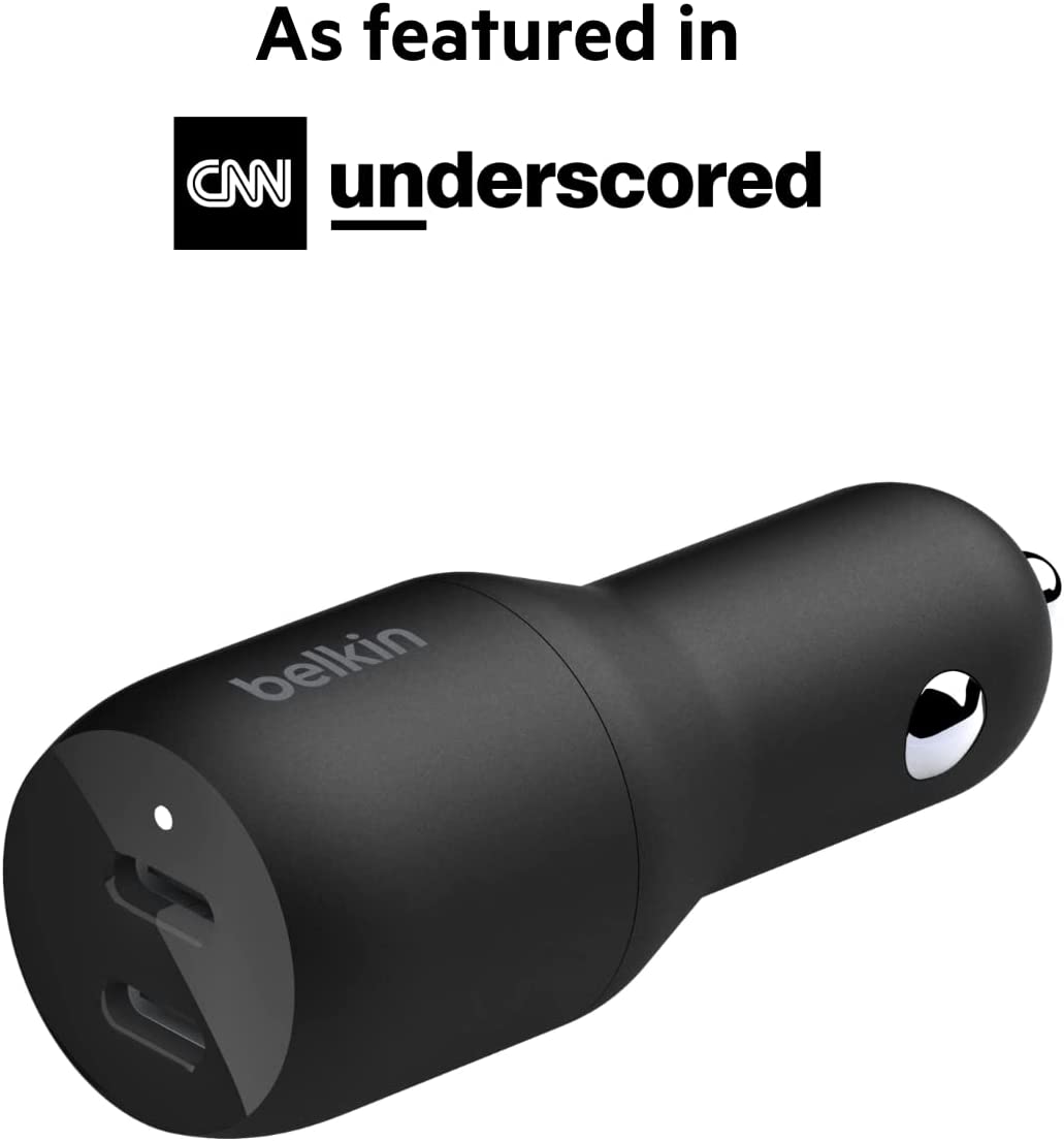 Belkin USB-C PD Car Charger 36W (Dual 18W USB-C Power Delivery Car Charger & USB-C to USB-C Cable, USB Type-C Cable (3.3ft/1m, Black Dual USB-C Charger + Cable, 3.3ft/1m