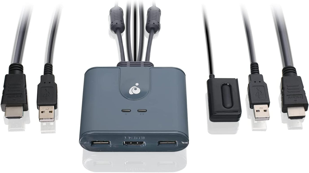 IOGEAR 2-Port USB HDMI Cabled KVM - 1920x1200@60Hz - Remote Button Switch - Plug-n-Play - Molded Cables Design for Easy Setup - Xbox / PS4/5 - Windows, Mac and Linux - GCS32HU