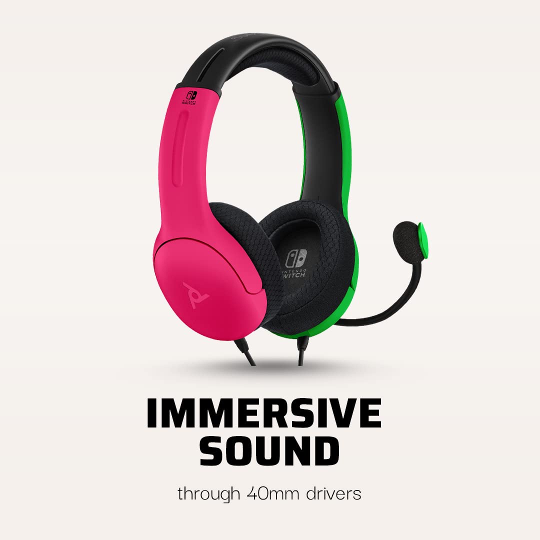 PDP Gaming LVL40 Stereo Headset with Mic for Nintendo Switch - PC, iPad, Mac, Laptop Compatible - Noise Cancelling Microphone, Lightweight, Soft Comfort On Ear Headphones - Splatoon 2 Pink & Green Pink/Green Headset