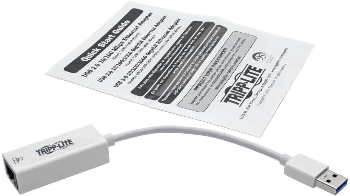TRIPP LITE USB 3.0 SuperSpeed to Gigabit Ethernet NIC Network Adapter, White (U336-000-GBW) 1-Port White