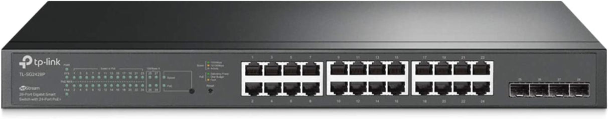 TP-Link JetStream 28-Port Gigabit PoE Smart Switch (TL-SG2428P) - with 24 x PoE+ @250W, 4 x 1G SFP, Rackmount, Limited Lifetime Protection, Centralized Cloud Management, Omada app 24 Port PoE+, 4 SFP Slots