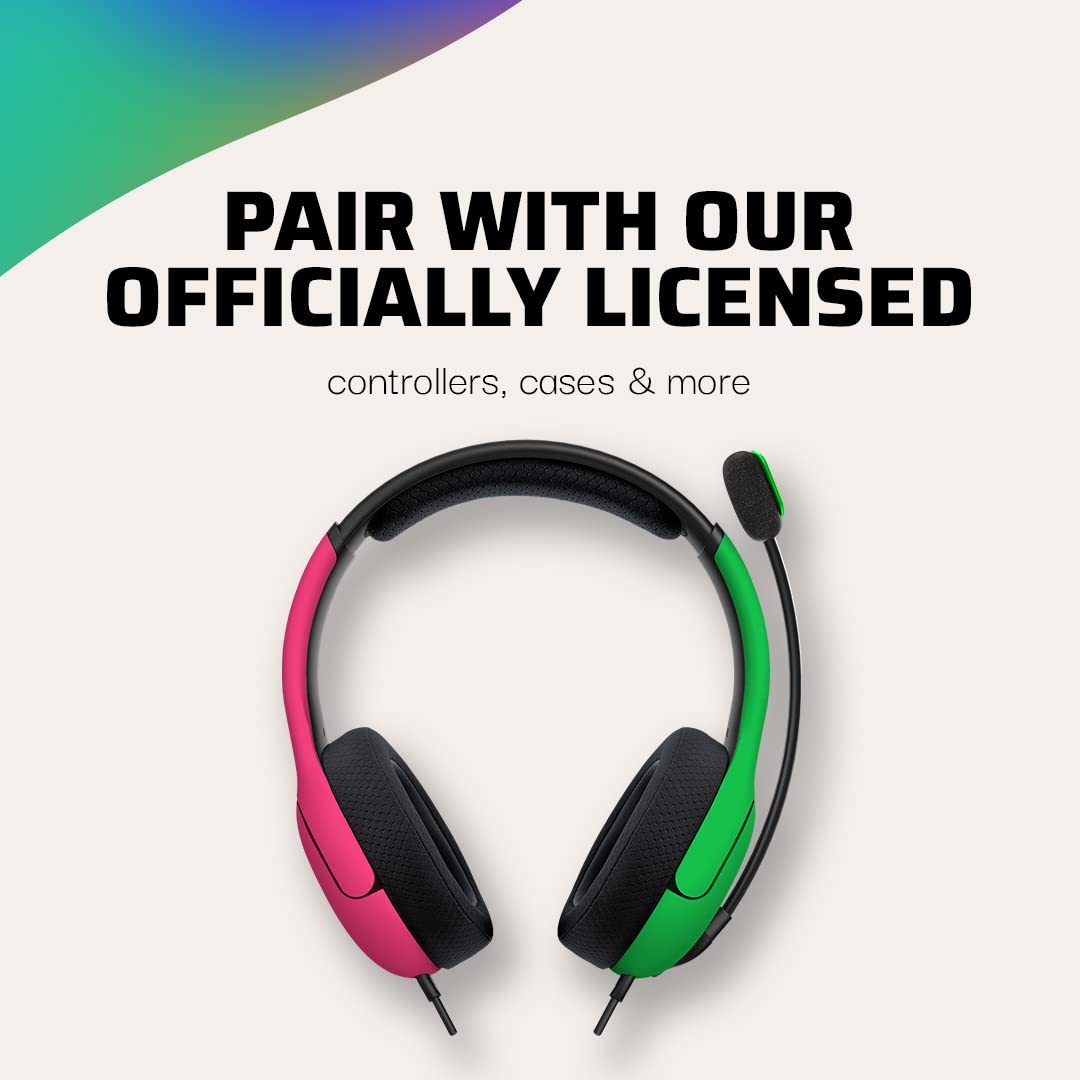 PDP Gaming LVL40 Stereo Headset with Mic for Nintendo Switch - PC, iPad, Mac, Laptop Compatible - Noise Cancelling Microphone, Lightweight, Soft Comfort On Ear Headphones - Splatoon 2 Pink & Green Pink/Green Headset