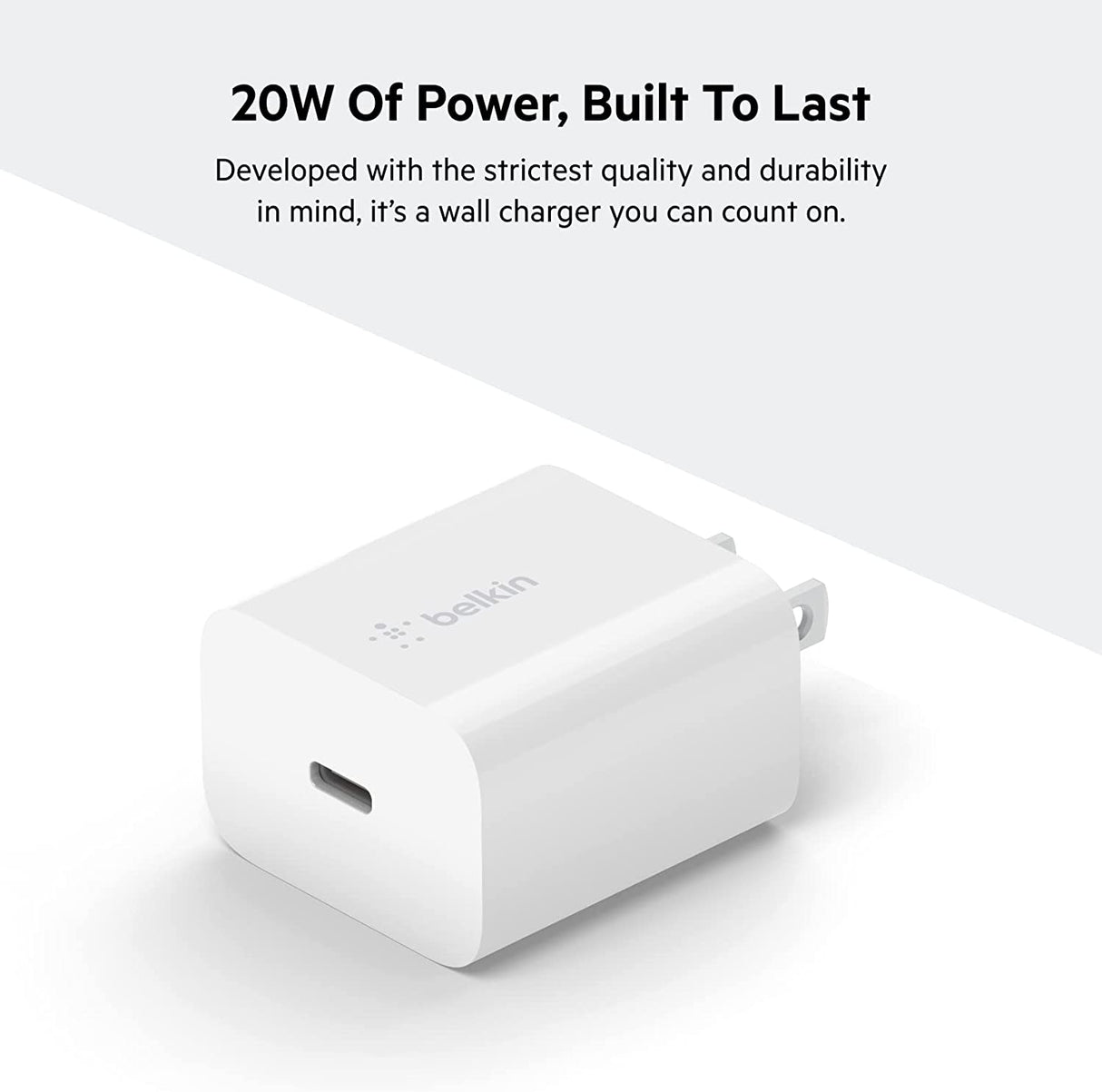 Belkin 20 Watt USB C Wall Charger - USB Type C Charger Fast Charging for Apple iPhone 14, 14 Pro, 14 Pro Max, 13, 13 Pro, 13 Pro Max, Galaxy S21 Ultra, iPad, AirPods & More - USBC Charger (1-Pack) 20W 1-pack Charger