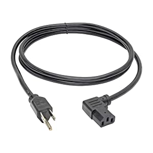 Tripp Lite Standard Computer Power Cord 10A,18AWG (NEMA 5-15P to Left Angle IEC-320-C13) 6-ft.(P006-006-13LA),Black 6 ft. Left Angle Power Cord