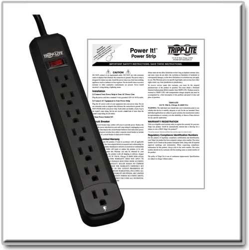 Tripp Lite 7 Outlet Home & Office Power Strip, 12ft Cord with 5-15P Plug (PS712B) Black 7 Outlet + 12ft Cord