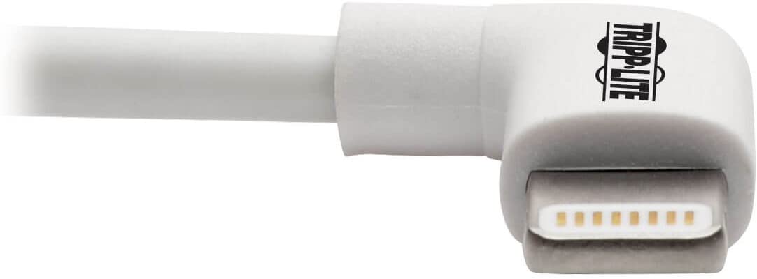 TRIPP LITE Right-Angle Lightning to USB Sync Charging Cable for iPhone iPad Apple White MFI Certified 3' (M100-003-LRA-WH) White 3 ft. (Right Angle)