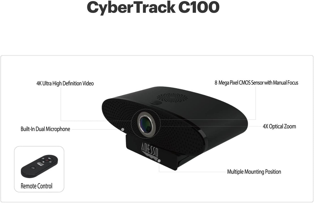 Hikvision usa 4K Ultra HD USB Webcam with 4X Zoom, with Built-in 3W*2 Speaker, Microphone, Adjustable View Angle 90-150 Degree, Mount Adapter and Remote Controller