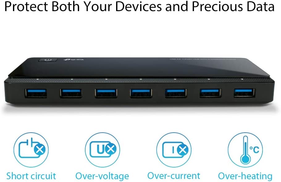 TP-Link Powered USB Hub 3.0 with 7 USB 3.0 Data Ports and 2 Smart Charging USB Ports. Compatible with Windows, Mac, Chrome & Linux OS, with Power On/Off Button, 12V/4A Power Adapter(UH720)