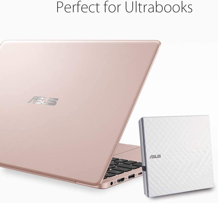 ASUS LITE Portable USB 2.0 Slim 8X DVD/ Burner +/- Rewriter External Drive, Compatible with both Mac & Windows, White (SDRW-08D2S-U/W/G/ACI/AS)