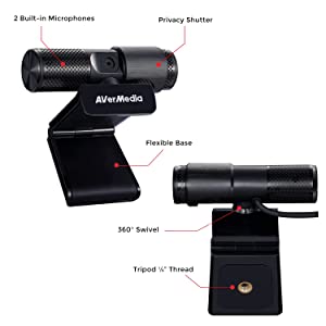 AVerMedia Live Streamer CAM 313: Full HD 1080P Streaming Webcam, Privacy Shutter, Dual Microphone, 360 Degree Swivel Design, Exclusive AI Facial Tracking Stickers. (PW313) 1080p 30fps