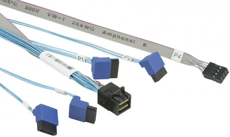 Supermicro CBL-SAST-0810 SATA/SAS cable - with Sidebands - SAS 12Gbit/s - 4 x Mini SAS HD (SFF-8643) (M) to SATA, sideband (F) right-angled - 2.5 ft