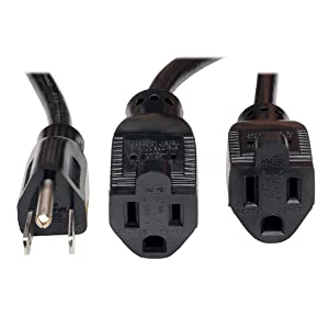 Tripp Lite Power Extension Cord Y Splitter Cable 13A, 16AWG (NEMA 5-15P to 2x NEMA 5-15R) 18-in.(P024-18N-13A-2R) , Black
