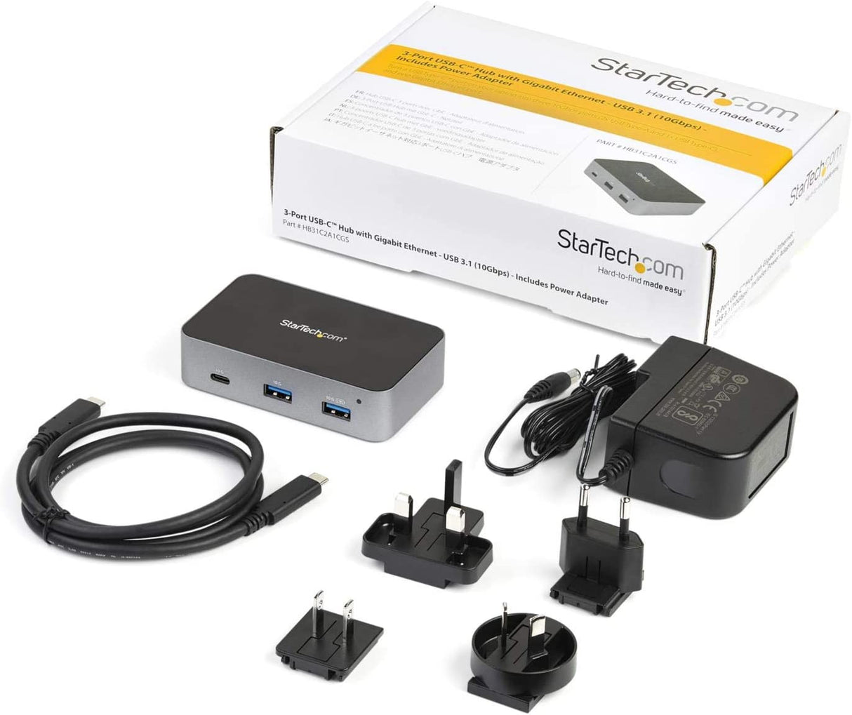 StarTech.com 3 Port USB C 3.1 Gen 2 Hub with Ethernet Adapter - 10Gbps USB Type C to 2X USB-A & 1x USB-C Ports - USB Hub w/BC 1.2 Phone Fast Charging - Superspeed 10Gbps USB C Hub (HB31C2A1CGS) 3 Port |2x USB-A & 1x USB-C