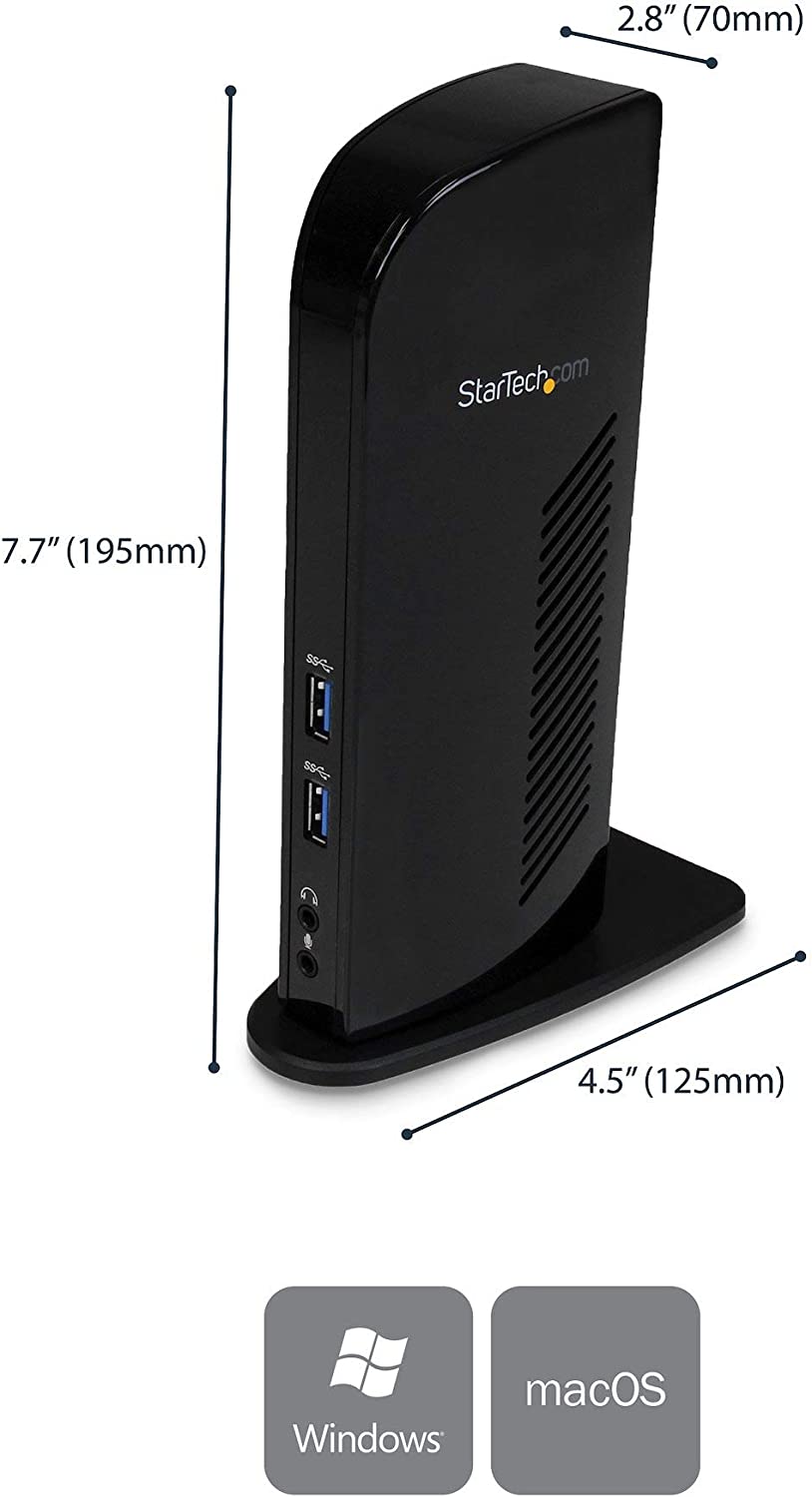 StarTech.com Dual Monitor USB 3.0 Laptop Docking Station with HDMI/DVI/VGA & 6xUSB Ports - Universal USB Dock for Mac & Windows - Black (USB3SDOCKHD) 2 x monitor|2 x USB-A 3.0|4 x USB-A 2.0