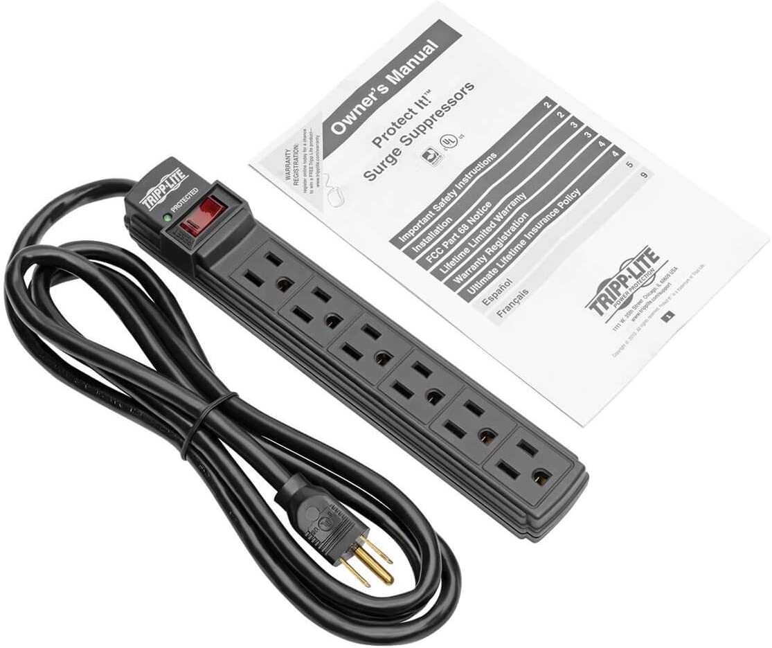 Tripp Lite 6 Outlet Surge Protector Power Strip, 6ft Cord, Black, $10,000 INSURANCE (TLP6B)