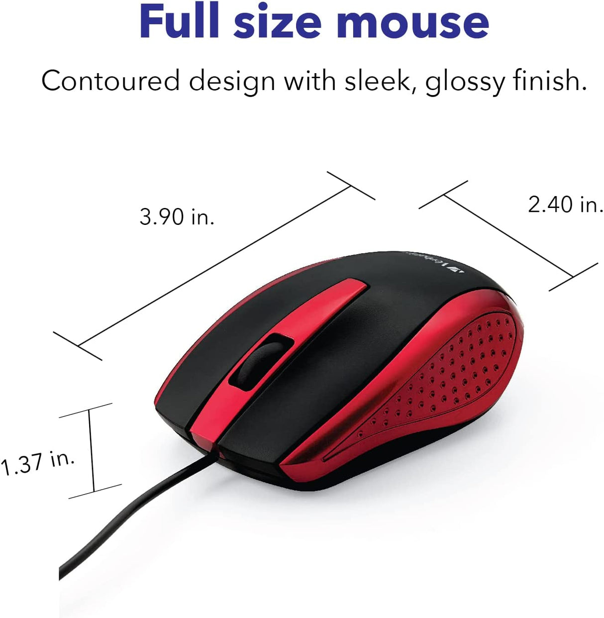 Verbatim Wired USB Computer Mouse - Corded USB Mouse for Laptops and PCs - Right or Left Hand Use, Red