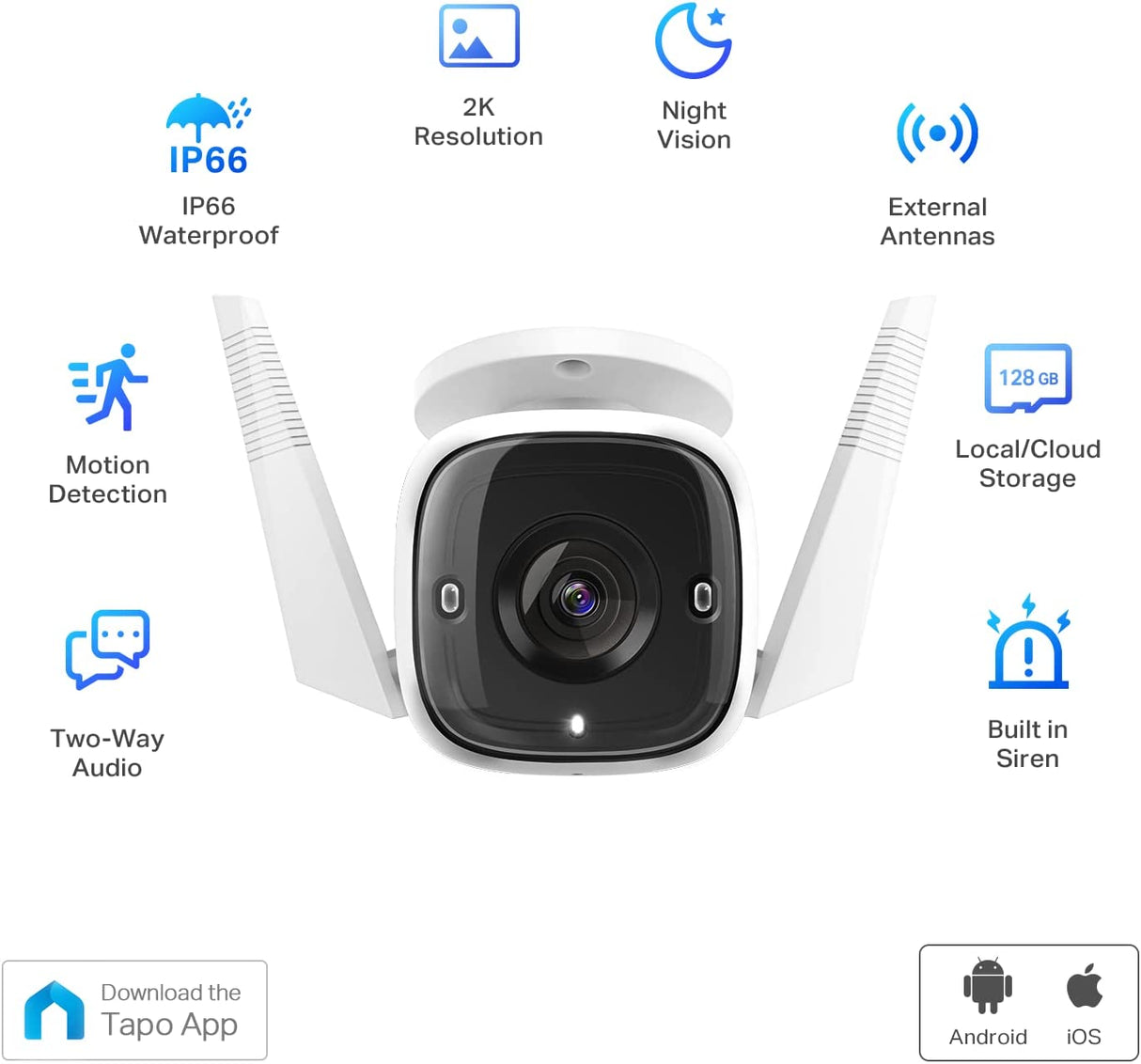 TP-Link Tapo 2K HD Security Camera Outdoor Wired, IP66 Weatherproof, Motion/Person Detection, Works with Alexa & Google Home, Built-in Siren w/ Night Vision, Cloud/SD Card Storage, 2-Way Audio(C310)