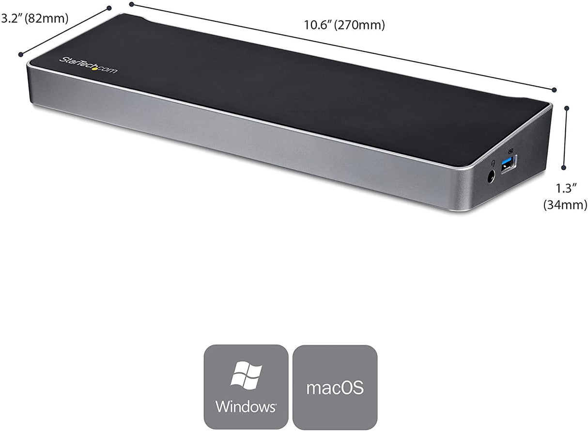 StarTech.com Triple Monitor USB 3.0 Laptop Docking Station - 4K HDMI, 2x DisplayPort - Universal USB Dock for Windows & Mac OS (10.14 & Above) (USB3DOCKH2DP) 3 x monitor|5 x USB-A 3.0