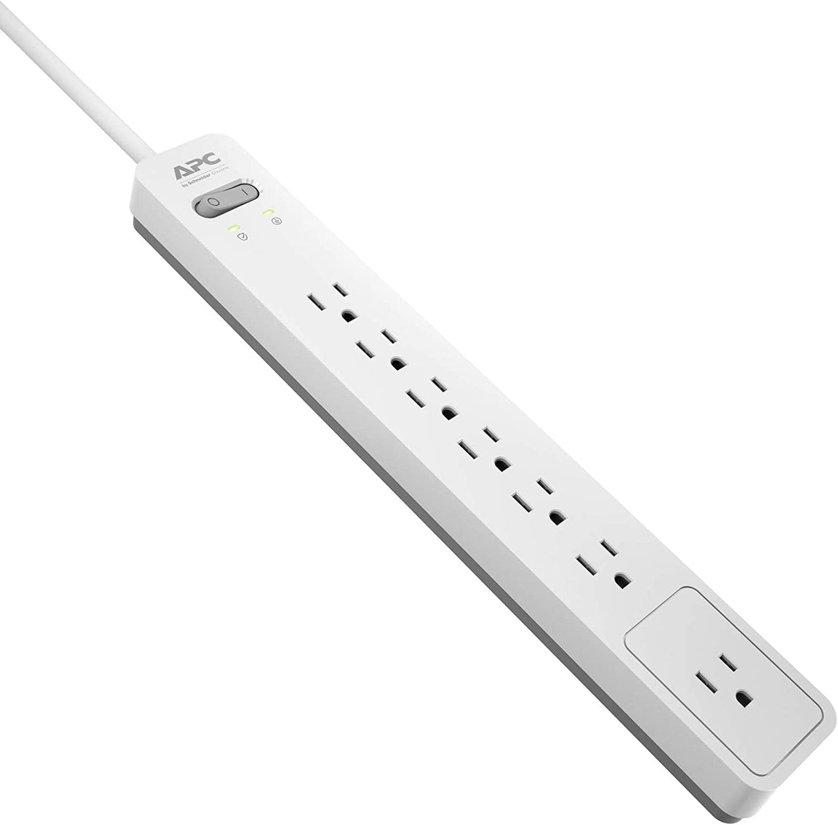 Surge Protector Power Strip, APC PE76WG, 1440 Joule, Flat Plug, 7 Outlet Strip White/Gray