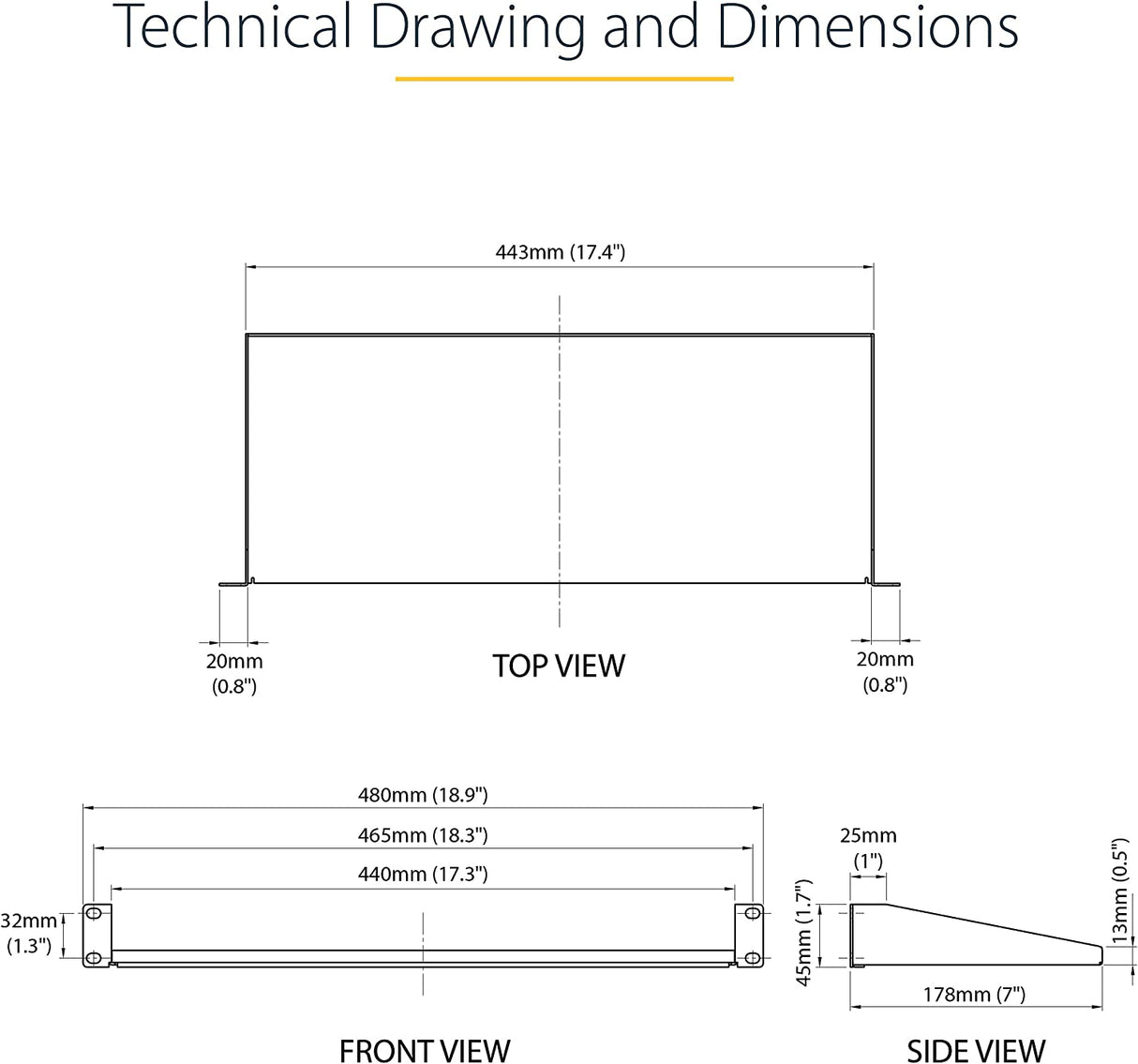 StarTech.com 1U Server Rack Shelf - Universal Rack Mount Cantilever Shelf for 19" Network Equipment Rack & Cabinet - Heavy Duty Steel – Weight Capacity 33lb/15kg - 7" Deep Tray, Black (CABSHELF1U) 7" Depth 1U Rack Shelf