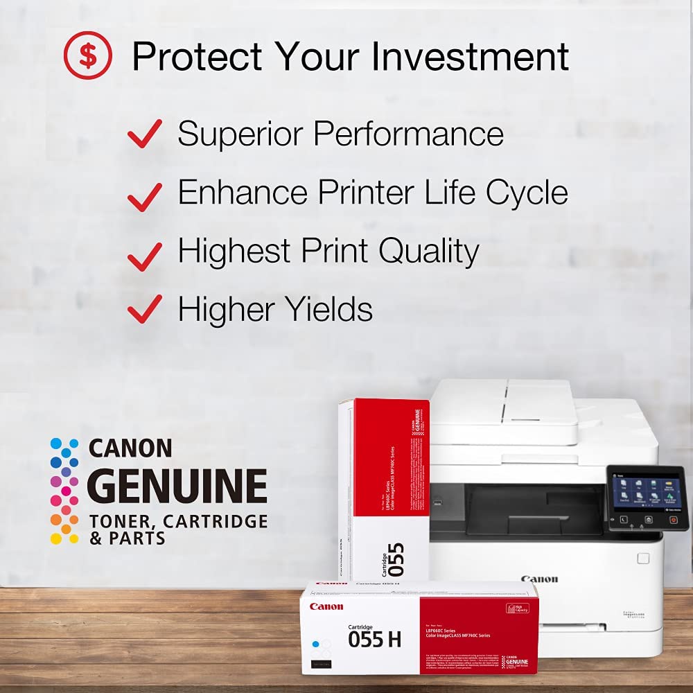 Canon Genuine Toner, Cartridge 055 Cyan, High Capacity (3019C001) 1 Pack, for Canon Color imageCLASS MF741Cdw, MF743Cdw, MF745Cdw, MF746Cdw, LBP664Cdw Laser Printer Cyan Toner