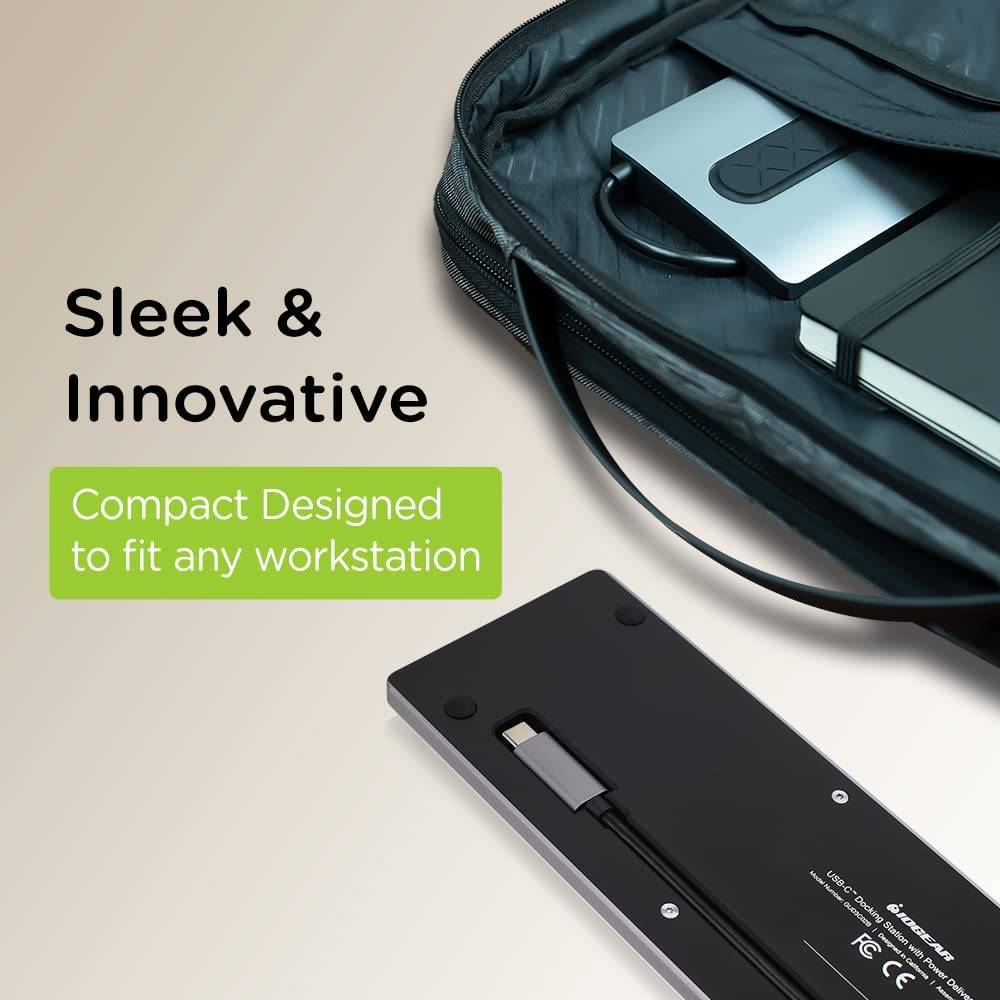 IOGEAR USB-C 8 Port Low Profile Docking Station - 4K@30Hz - 1 HDMI - 1 DisplayPort - 1 VGA - 1 Ethernet - 3 USB 3.0 A Ports - 1 USB-C 100W Charging Only - Card Reader Slot - 1 3.5mm - GUD3C02B Pro 100 Ultra-Slim Station Docking Station