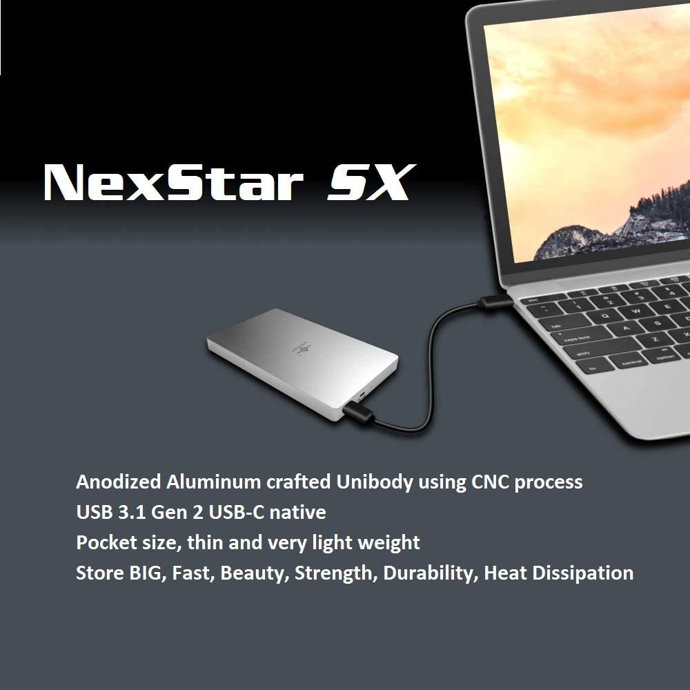 Vantec 2.5" SATA SSD to USB 3.1 Gen 2 Type C Enclosure with Type C to C Cable (NST-204C3-SV), Pocket Size, Silver