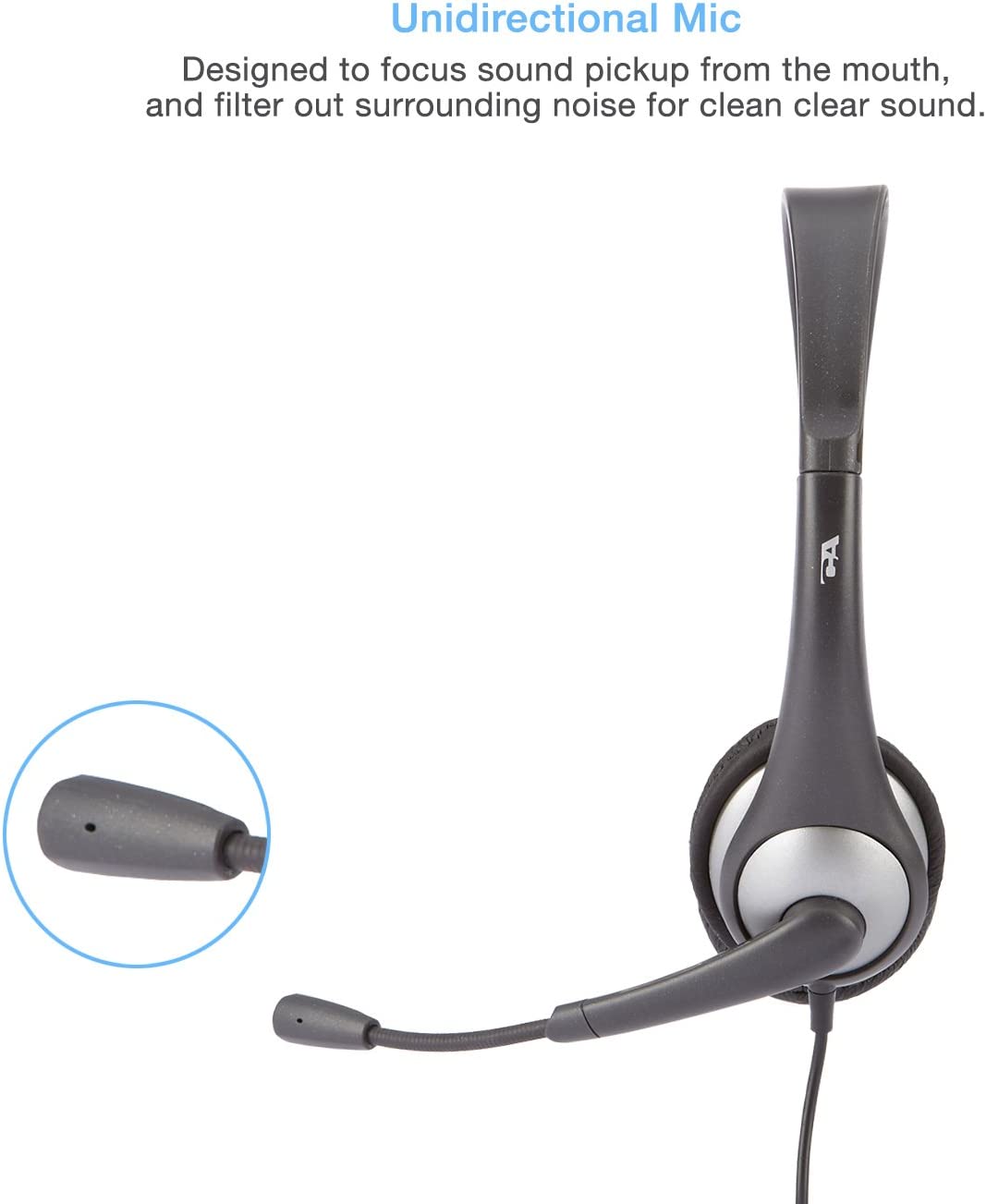 Cyber Acoustics Mono Headset, headphone with microphone, great for K12 School Classroom and Education (AC-104),Gray