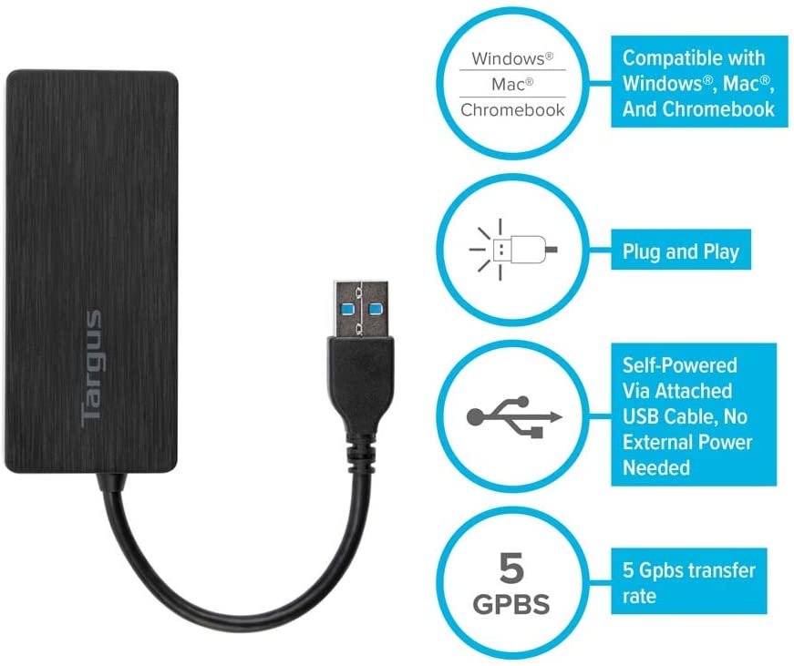 Targus 4-Port USB 3.0 Hub (ACH124US),Black