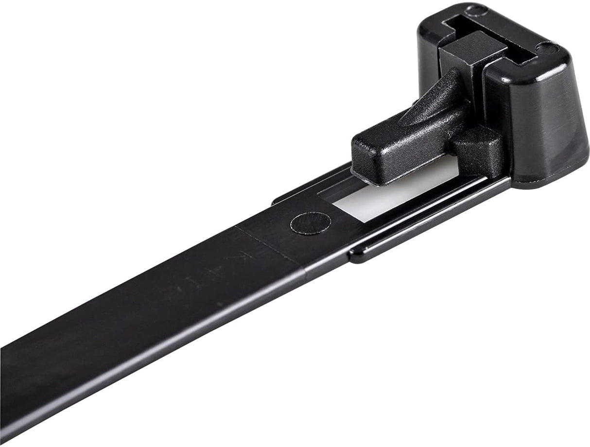 StarTech.com 10"(25cm) Reusable Cable Ties - 1/4"(7mm) wide, 2-1/2"(65mm) Bundle Dia. 50lb(22kg) Tensile Strength, Releasable Nylon Ties, Indoor/Outdoor, 94V-2/UL Listed, 100 Pack - Black(CBMZTRB10BK) Black 10 in | 50 lbs (22kg) Reusable 100