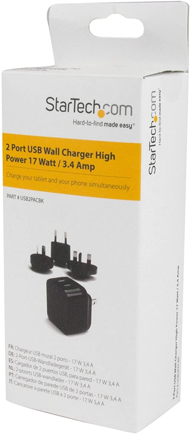 StarTech.com Travel USB Wall Charger - 2 Port - Black - Universal Travel Adapter - International Power Adapter - USB Charger (USB2PACBK) Black 2 ports